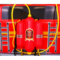 Masinuta de pompieri electrica, 2 locuri, 2 motoare, roti EVA, rosu