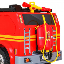 Masinuta de pompieri electrica, 2 locuri, 2 motoare, roti EVA, rosu