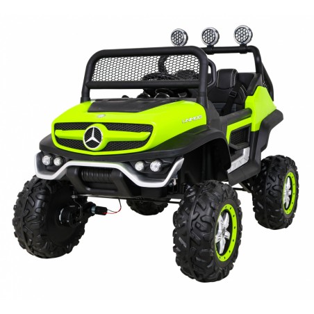 Masinuta electrica Mercedes BENZ UNIMOG, off road, 12V, roti spuma EVA, LED, melodii, intrare AUX, sarcina 30 kg, 102x65x84cm