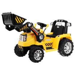 Excavator tractor, 12V, roti plastic si cauciuc, MP3, 3 viteze, telecomanda, buton START, pornire lenta, 105x54x67cm