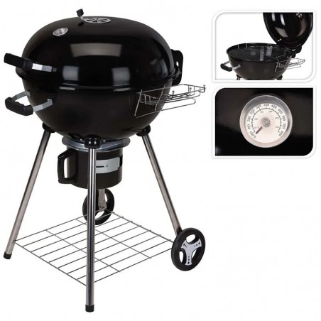 Gratar rotund cu capac, grill 54 cm, termostat, colector cenusa, roti, 68x57x99 cm