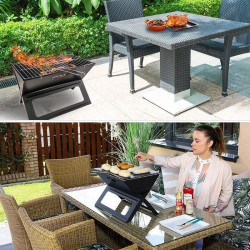 Gratar de gradina pliabil, 3 accesorii gatit, grill portabil, otel, 46x30x30 cm