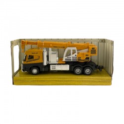 Camion cu macara basculabila, iluminata LED, efecte sonore, macheta 1:60, 17x6x3 cm