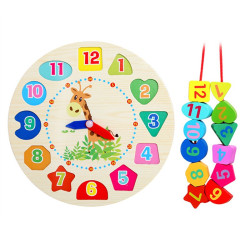 Ceas educativ din lemn, puzzle 12 forme geometrice, diametru 18 cm