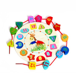 Ceas educativ din lemn, puzzle 12 forme geometrice, diametru 18 cm