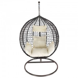 Fotoliu suspendat oval, perne incluse, cadru de otel, ratan sintetic, 68x107x195 cm