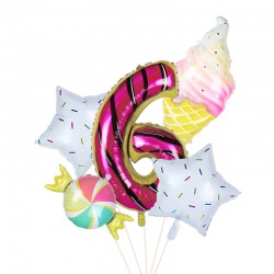 Balon folie gigant cifra 6, inaltime 80 cm, aranjament party candy, 5 piese