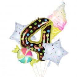 Balon folie gigant cifra 4, inaltime 80 cm, decor baloane party candy, gogoasa, inghetata