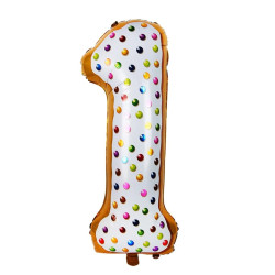 Balon folie gigant cifra 1, inaltime 80 cm, decor Candy gogoasa, inghetata, 5 piese