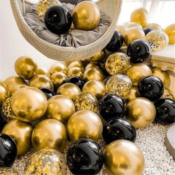 Kit aranjament baloane, fundal La multi ani si 53 baloane, confetti, auriu, negru