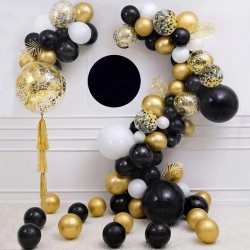 Kit aranjament baloane, fundal La multi ani si 53 baloane, confetti, auriu, negru