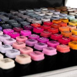 Set 168 markere cu varf dublu, multicolore, geanta de depozitare cu bretea pe umar