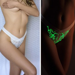 Lenjerie intima luminescenta, chilot brazilian fosforescent, dantela, marime 38, alb