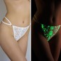 Lenjerie intima tanga Tequila, dantela alba fosforescenta cu strasuri, marime 38