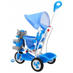 Tricicleta pentru copii 2 in 1, cos, efecte sonore, transformare balansoar, albastru