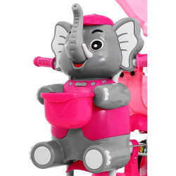 Tricicleta copii 2 in 1, balansoar cu efecte sonore, protectie soare, suport picioare, Happy Elephan roz