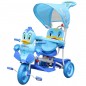 Tricicleta copii 2 in 1, functie balansoar, efecte sonore, cos, protectie soare, albastru