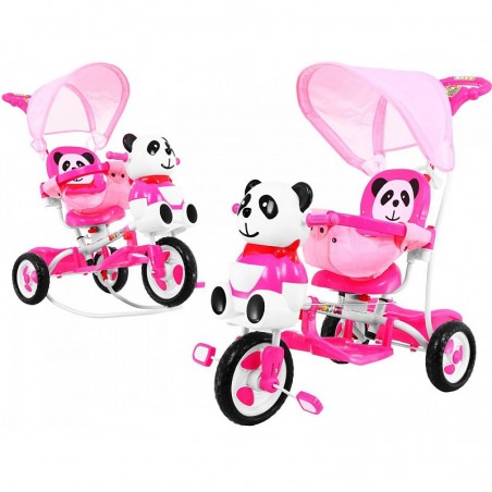 Tricicleta copii 2 in 1, balansoar cu melodii, suport picioare detasabil, spatiu depozitare, Panda roz