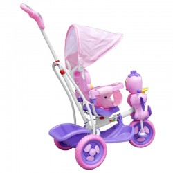 Tricicleta copii 2 in 1, balansoar cu efecte sonore, spatiu depozitare, Rata, roz