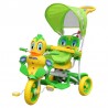 Tricicleta copii 2 in 1, functie balansoar, protectie soare, efecte sonore, Rata verde