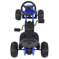 Kart cu pedale, 4 roti ABS cu banda cauciuc, volan, transmisie prin lant, albastru
