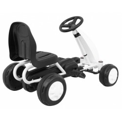 Kart cu pedale, 4 roti cu insertie cauciucata, volan, transmisie lant, alb