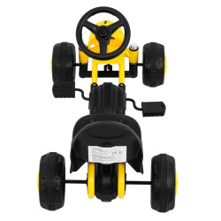 Kart cu pedale, 4 roti insertie banda cauciuc, volan, transmisie lant, galben