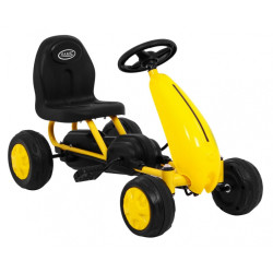 Kart cu pedale, 4 roti insertie banda cauciuc, volan, transmisie lant, galben