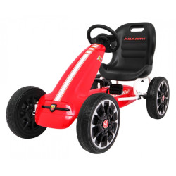 Kart cu pedale, 4 roti spuma EVA, volan, transmisie lant, frana de mana, cutie viteze, rosu
