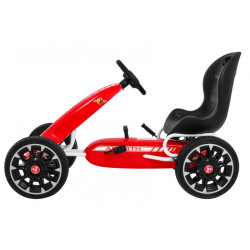 Kart cu pedale, 4 roti spuma EVA, volan, transmisie lant, frana de mana, cutie viteze, rosu