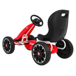 Kart cu pedale, 4 roti spuma EVA, volan, transmisie lant, frana de mana, cutie viteze, rosu