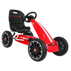 Kart cu pedale, 4 roti spuma EVA, volan, transmisie lant, frana de mana, cutie viteze, rosu