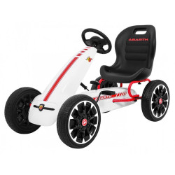 Kart cu pedale, 4 roti spuma EVA, volan, transmisie lant, frana de mana, cutie viteze, alb