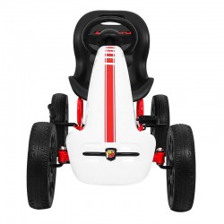 Kart cu pedale, 4 roti spuma EVA, volan, transmisie lant, frana de mana, cutie viteze, alb