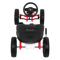 Kart cu pedale, 4 roti spuma EVA, volan, transmisie lant, frana de mana, cutie viteze, alb