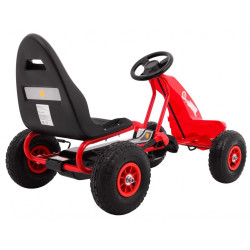Kart cu pedale, 4 roti, scaun reglabil, volan, frana de mana, cutie viteze, rosu