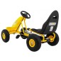 Kart cu pedale, 4 roti, scaun reglabil, volan, frana de mana, cutie viteze, galben