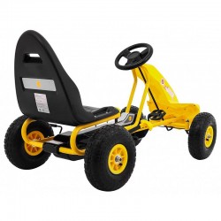 Kart cu pedale, 4 roti, scaun reglabil, volan, frana de mana, cutie viteze, galben