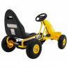 Kart cu pedale, 4 roti, scaun reglabil, volan, frana de mana, cutie viteze, galben