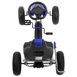Kart cu pedale, roti spuma EVA, scaun reglabil, cutie viteze, volan, frana de mana, albastru