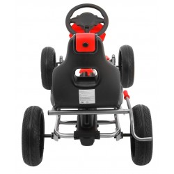 Kart cu pedale, roti spuma EVA, scaun reglabil, cutie viteze, volan, frana de mana, rosu