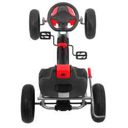 Kart cu pedale, roti spuma EVA, scaun reglabil, cutie viteze, volan, frana de mana, rosu