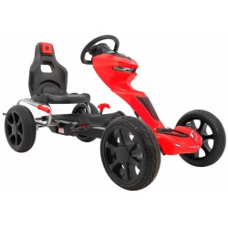 Kart cu pedale, roti spuma EVA, scaun reglabil, cutie viteze, volan, frana de mana, rosu