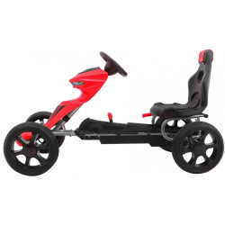 Kart cu pedale, roti spuma EVA, scaun reglabil, cutie viteze, volan, frana de mana, rosu