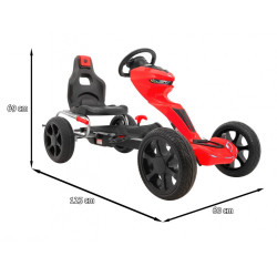 Kart cu pedale, roti spuma EVA, scaun reglabil, cutie viteze, volan, frana de mana, rosu