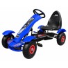 Kart cu pedale, scaun reglabil, transmisie pe lant, cutie viteze, volan, frana de mana, albastru