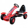 Kart cu pedale, scaun reglabil, transmisie pe lant, cutie viteze, volan, frana de mana, rosu