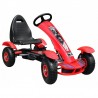 Kart cu pedale, scaun reglabil, transmisie pe lant, cutie viteze, volan, frana de mana, rosu