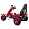 Kart cu pedale, scaun reglabil, transmisie pe lant, cutie viteze, volan, frana de mana, rosu