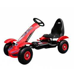 Kart cu pedale, scaun reglabil, transmisie pe lant, cutie viteze, volan, frana de mana, rosu
